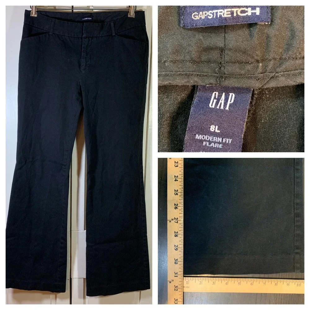 VTG Y2K GAP Modern Fit Flare Pants Black Gapstretch Cotton Stretch Women 8L Tall - Picture 10 of 10